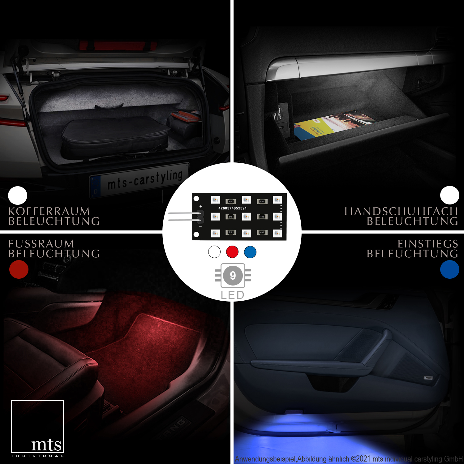 2X LED Module Fußraumbeleuchtung - weiß Blau rot SMD Modul Fußraum Set 12  (blau) : : Auto & Motorrad